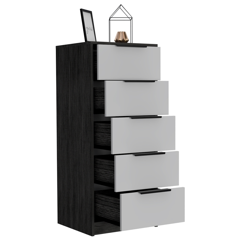 Bowery Hill Modern 5-Drawer Engineered Wood Dresser in Smoky Oak/White