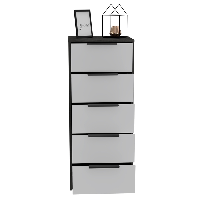 Bowery Hill Modern 5-Drawer Engineered Wood Dresser in Smoky Oak/White