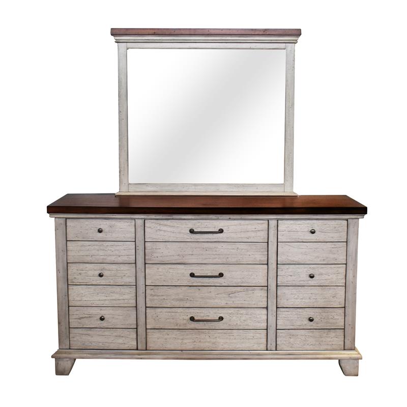 Bowery Hill Rustic Ivory Nine Drawer Dresser and Mirror Set