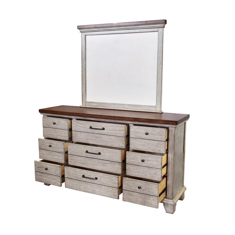 Bowery Hill Rustic Ivory Nine Drawer Dresser and Mirror Set
