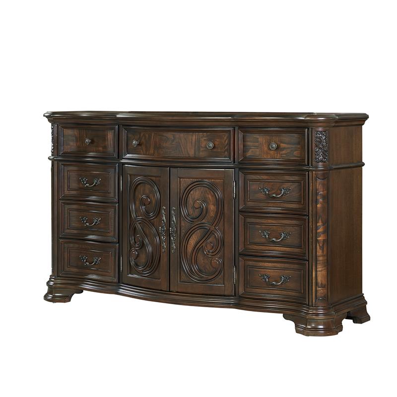 Bowery Hill Brown Cherry 9-Drawer Dresser