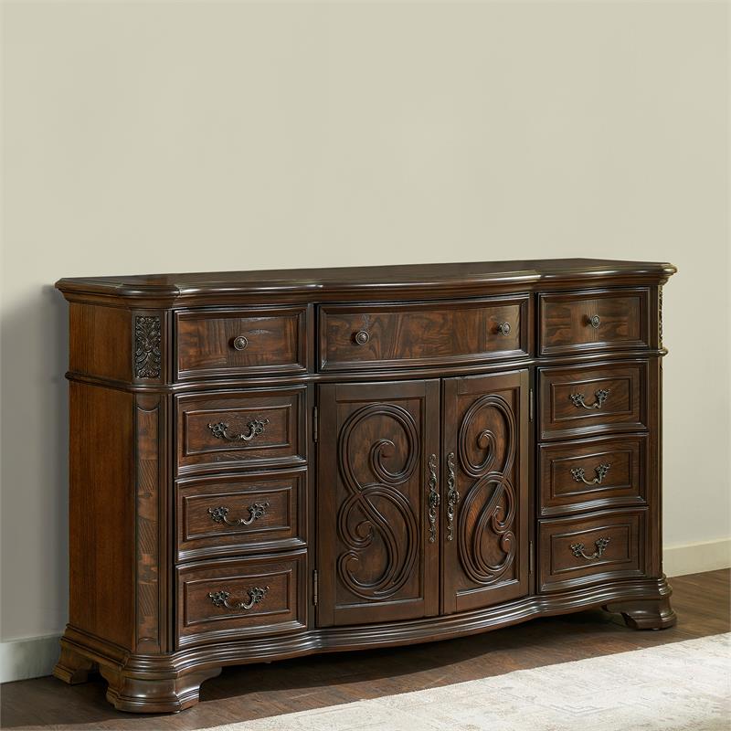 Bowery Hill Brown Cherry 9-Drawer Dresser