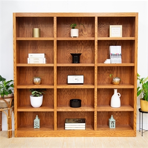 Bowery Hill 72&quot Tall 15-Shelf Triple Wide Wood Bookcase in Dry Oak