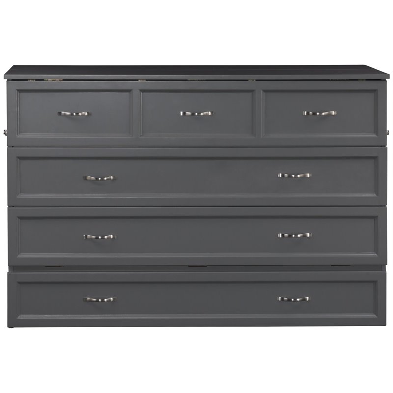 Bowery Hill Queen Traditional Solid Wood Murphy Bed Chest with Mattress in Gray