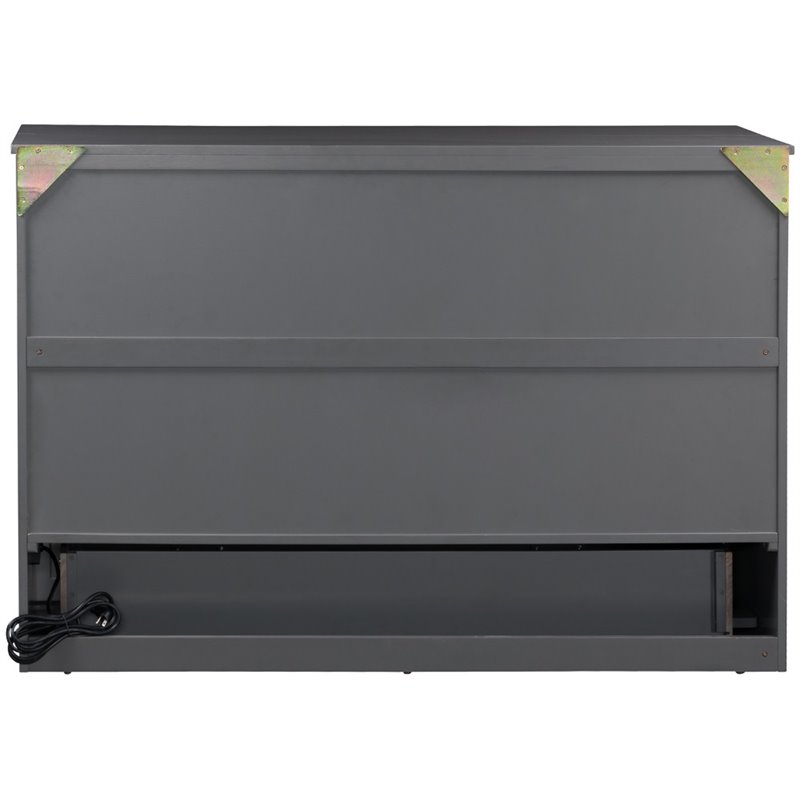 Bowery Hill Queen Traditional Solid Wood Murphy Bed Chest with Mattress in Gray