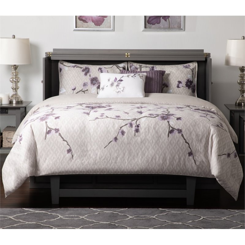 Bowery Hill Queen Traditional Solid Wood Murphy Bed Chest with Mattress in Gray