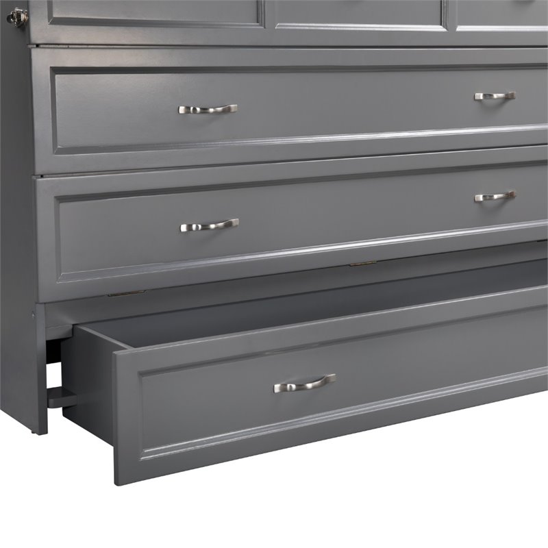Bowery Hill Queen Traditional Solid Wood Murphy Bed Chest with Mattress in Gray