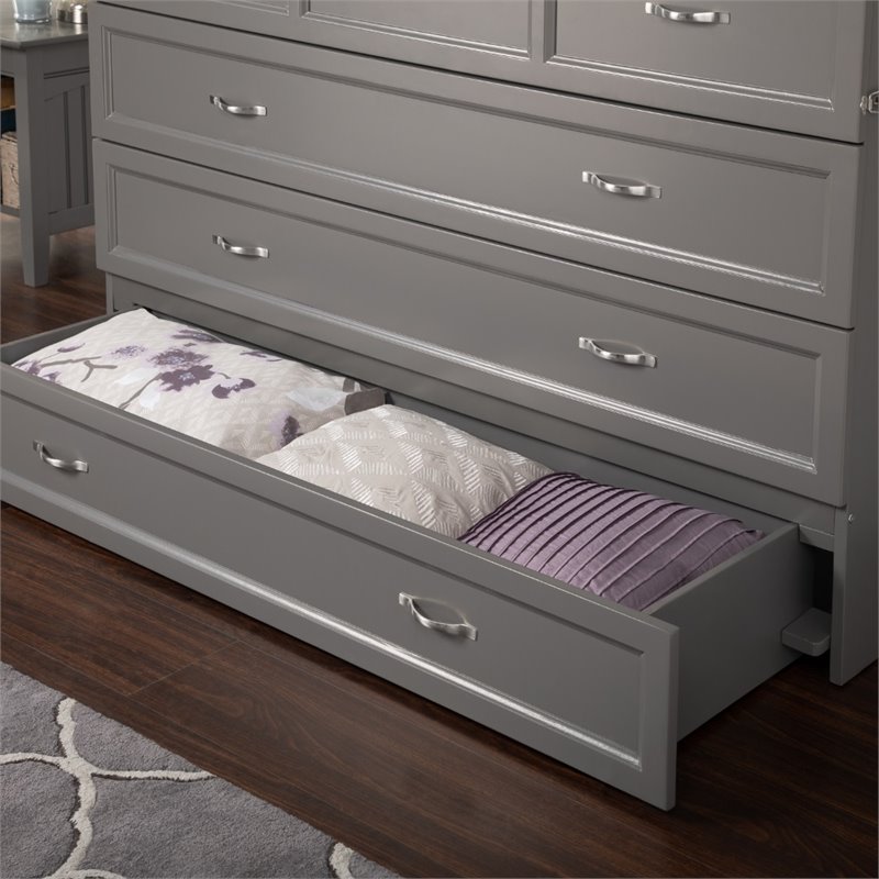 Bowery Hill Queen Traditional Solid Wood Murphy Bed Chest with Mattress in Gray