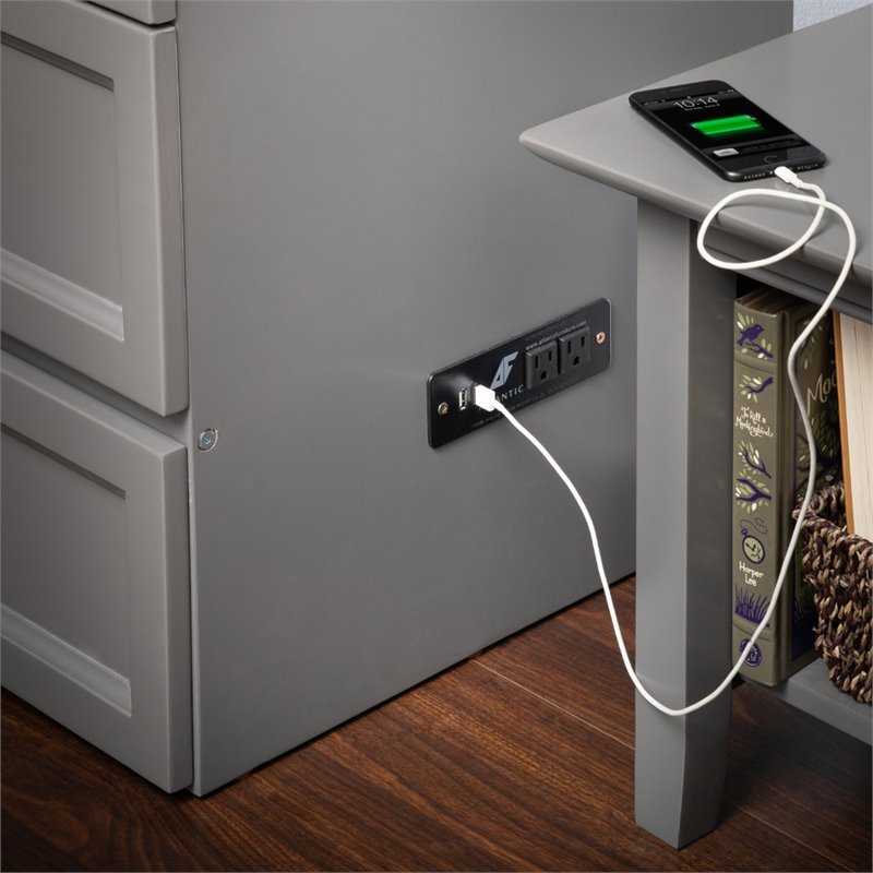 Bowery Hill Queen Traditional Solid Wood Murphy Bed Chest with Mattress in Gray