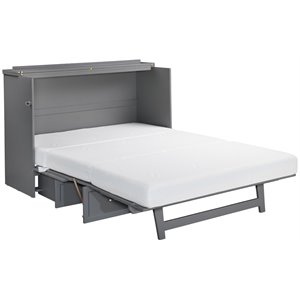 Bowery Hill Queen Traditional Solid Wood Murphy Bed Chest with Mattress in Gray