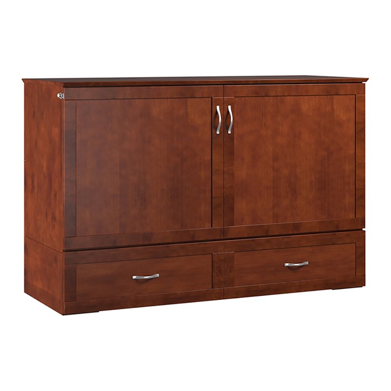 Bowery Hill Queen Traditional Solid Wood Murphy Bed Chest w/ Mattress in Walnut