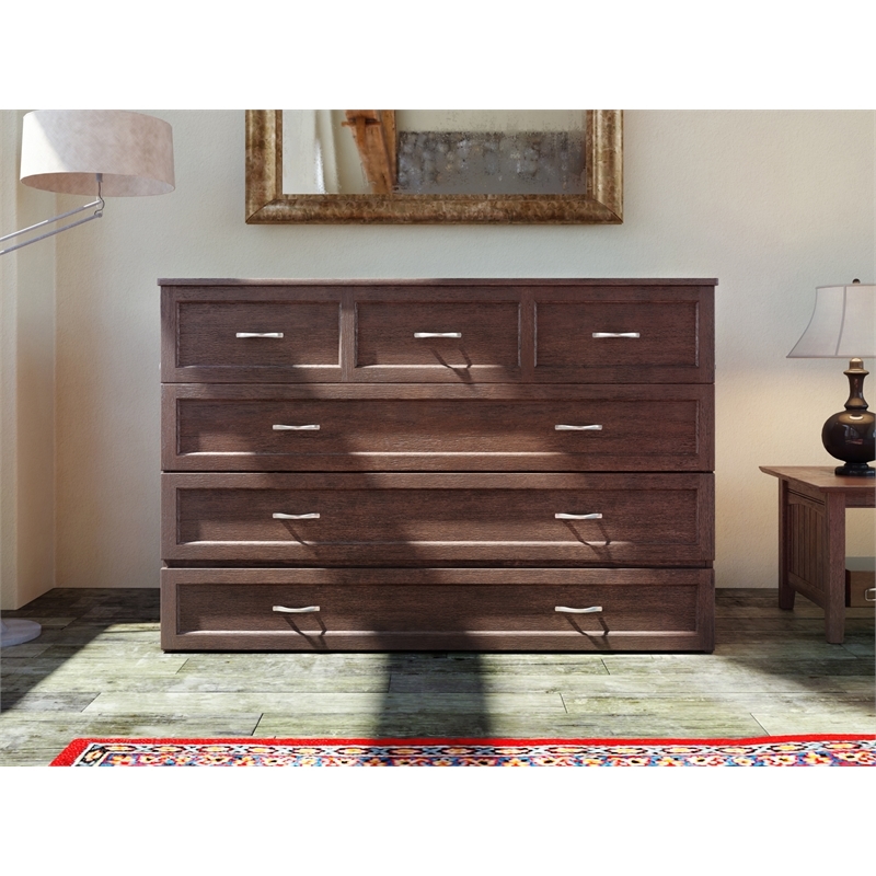 Bowery Hill Queen Modern Wood Murphy Bed Chest with Mattress in Burnt Amber