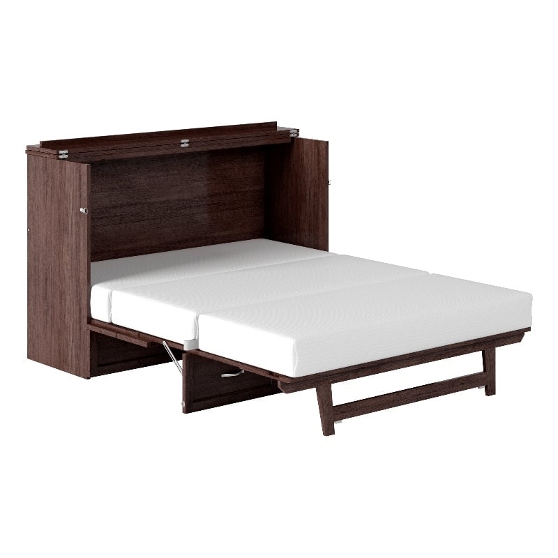 Bowery Hill Queen Modern Wood Murphy Bed Chest with Mattress in Burnt Amber