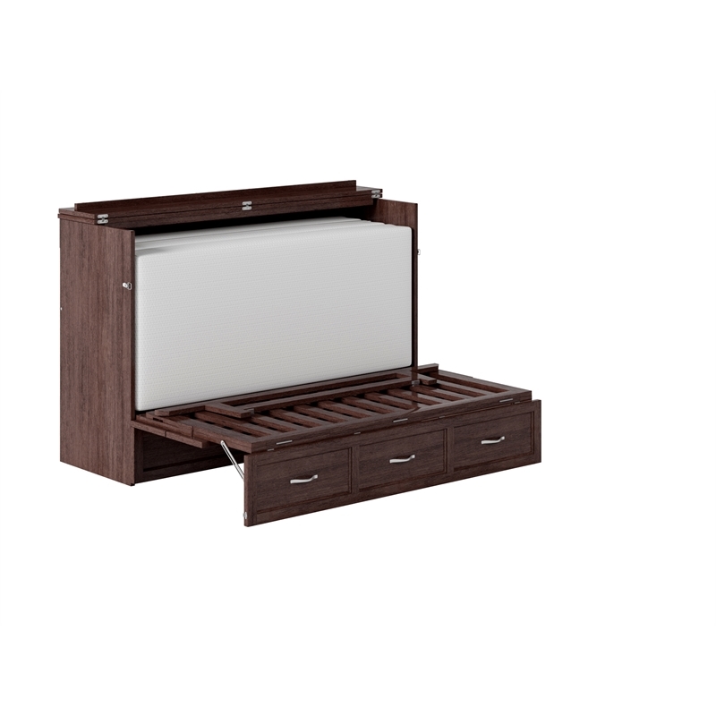 Bowery Hill Queen Modern Wood Murphy Bed Chest with Mattress in Burnt Amber