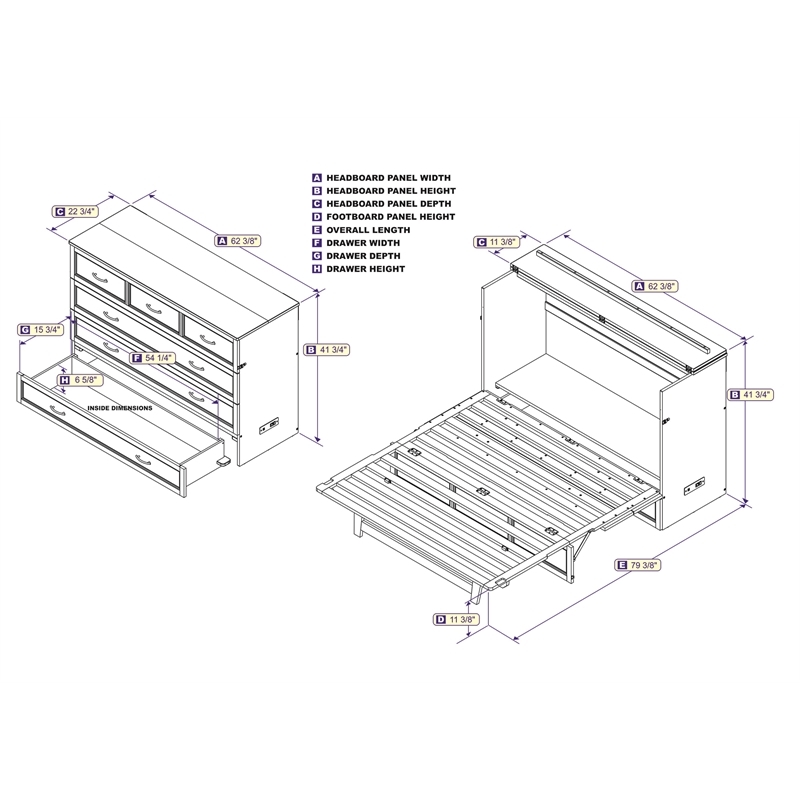 Bowery Hill Queen Modern Wood Murphy Bed Chest with Mattress in Burnt Amber