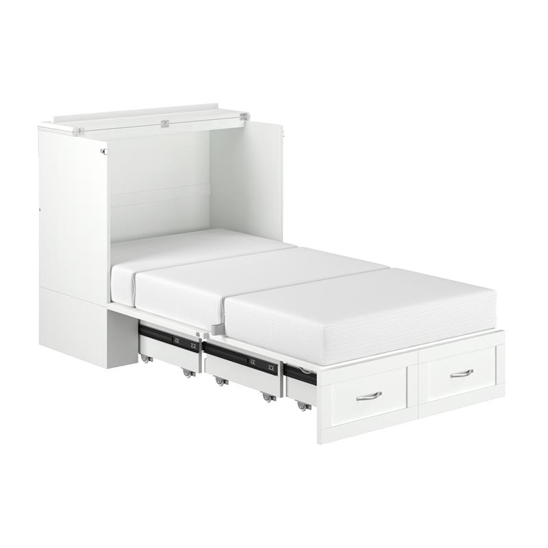 Bowery Hill Twin XL Murphy Bed in Wood with Storage & Charging station in White