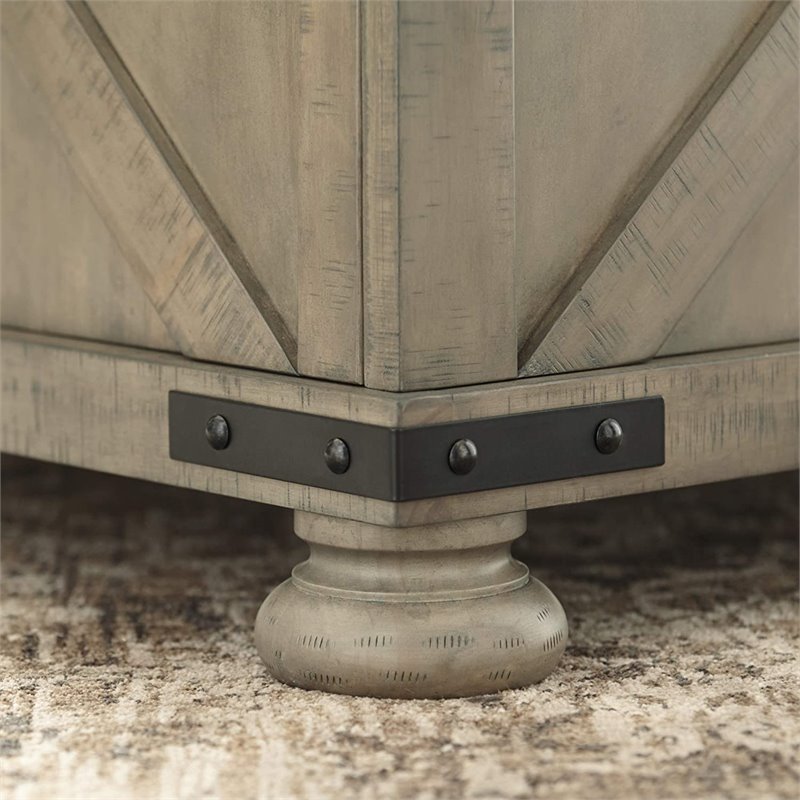 Bowery Hill Pine Wood Square Coffee Table with Storage in Weathered Gray