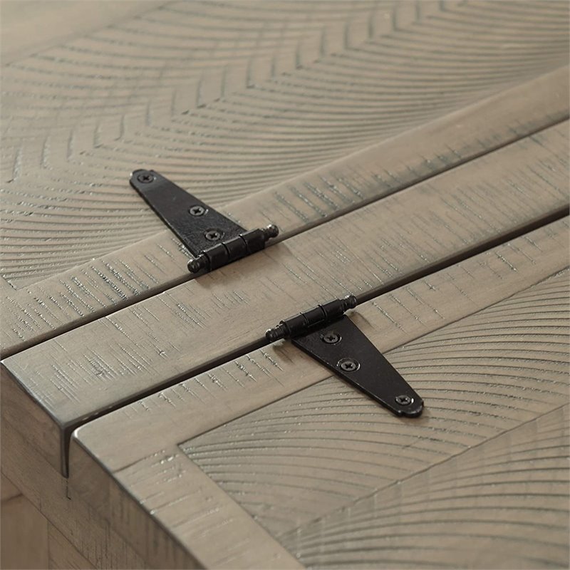 Bowery Hill Pine Wood Square Coffee Table with Storage in Weathered Gray