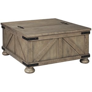 Bowery Hill Pine Wood Square Coffee Table with Storage in Weathered Gray