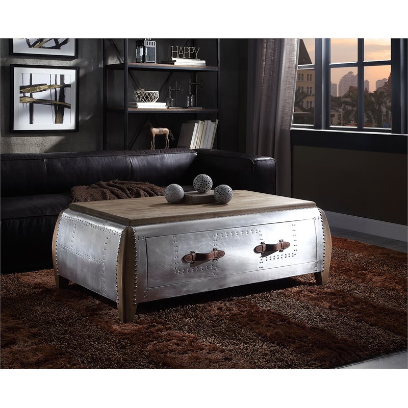 Bowery Hill Coffee Table in Antique Oak and Aluminum
