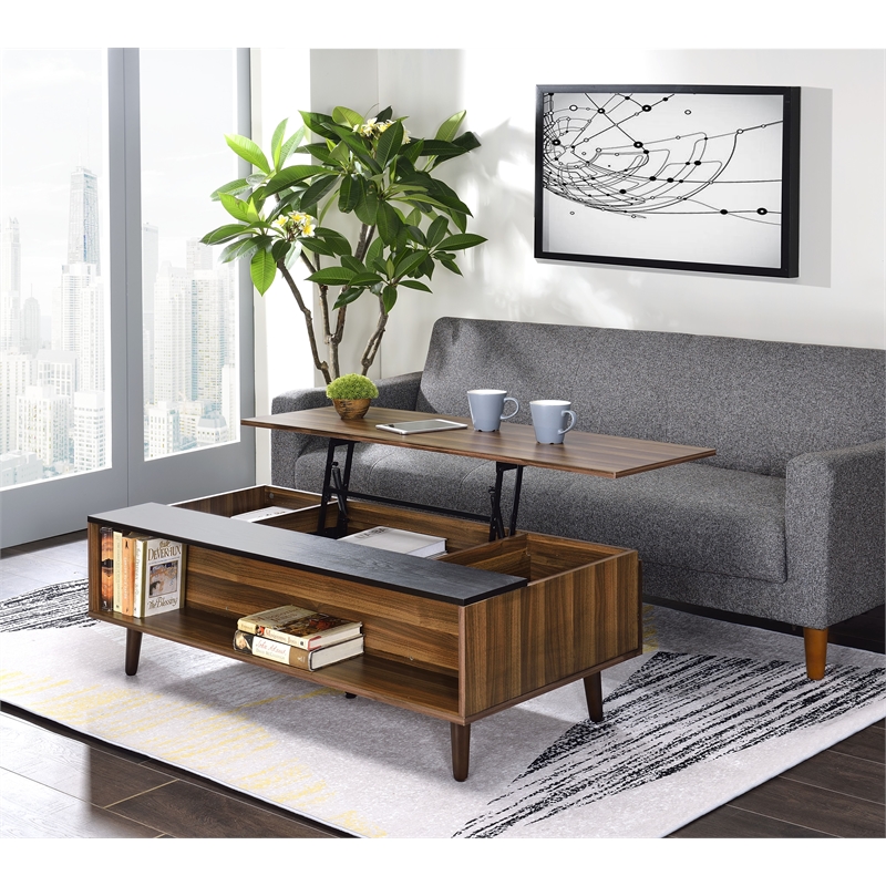 Bowery Hill Coffee Table with Lift Top in Walnut and Black