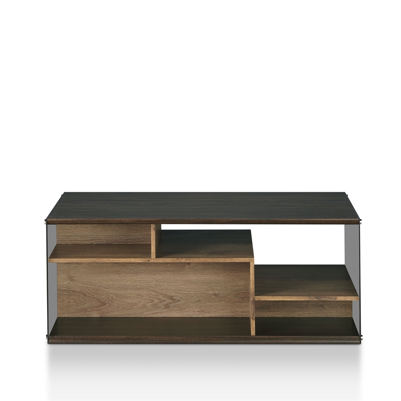 Bowery Hill Geometric Design Modern Wood Storage Coffee Table in Oak