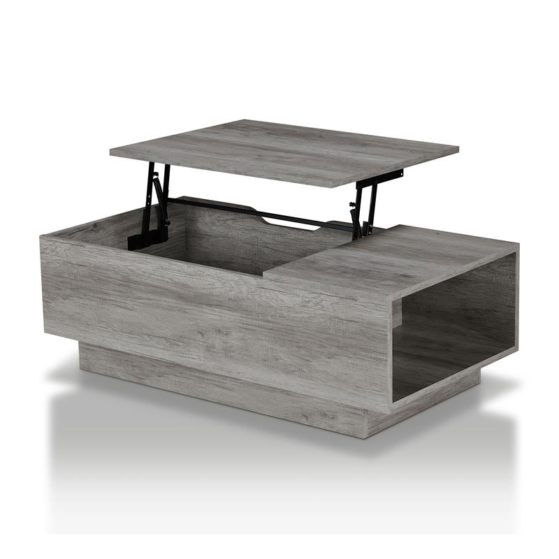 Bowery Hill Wood Lift Top Coffee Table in Vintage Gray Oak