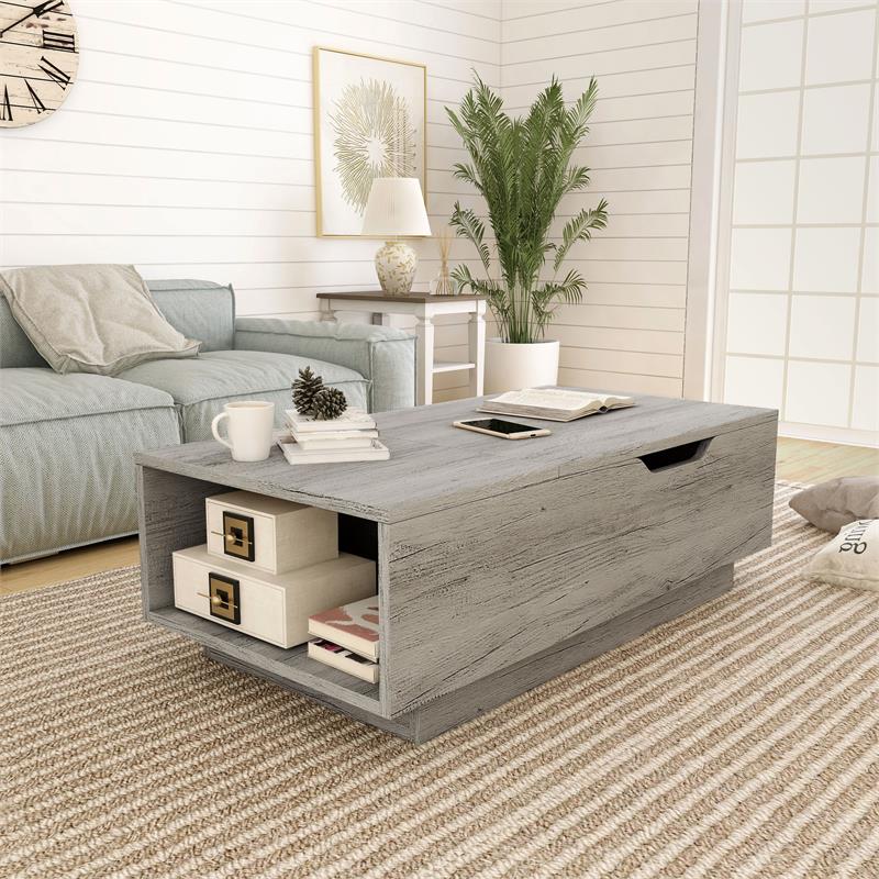Bowery Hill Wood Lift Top Coffee Table in Vintage Gray Oak