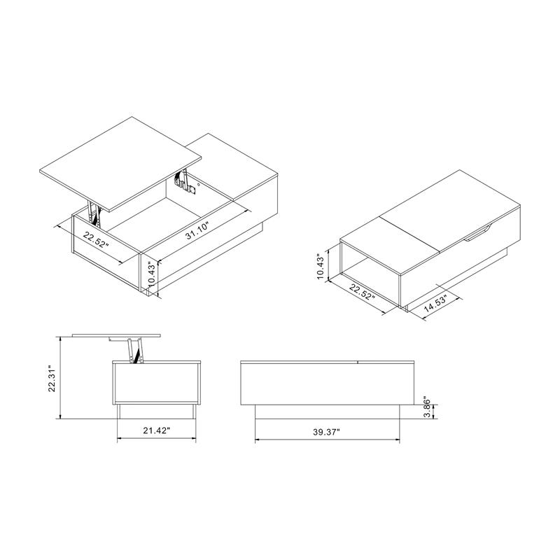 Bowery Hill Wood Lift Top Coffee Table in Vintage Gray Oak