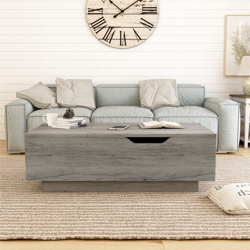 Bowery Hill Wood Lift Top Coffee Table in Vintage Gray Oak