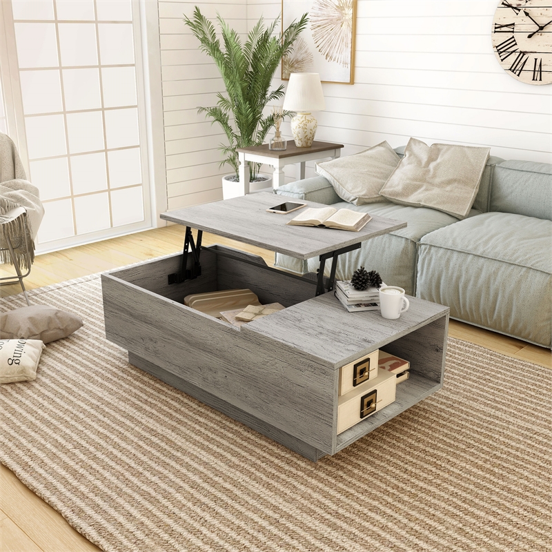 Bowery Hill Wood Lift Top Coffee Table in Vintage Gray Oak