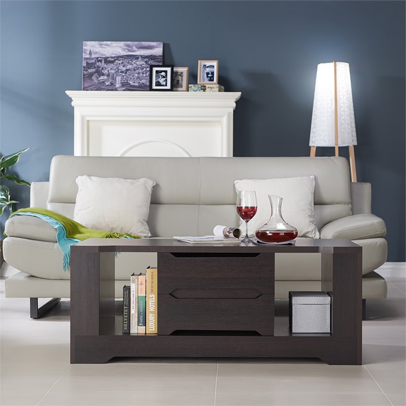 Bowery Hill Wood Storage Coffee Table in Espresso