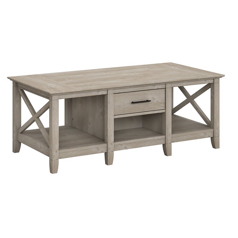 Bowery Hill Mid-Century Engineered Wood Storage Coffee Table in Washed Gray