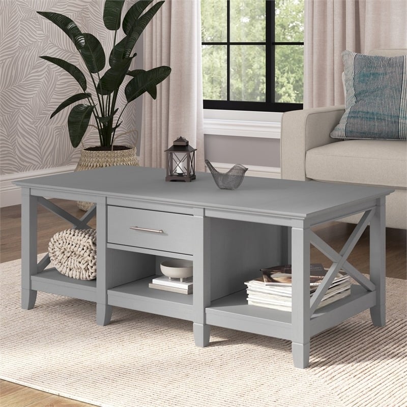 Bowery Hill Modern Engineered Wood Coffee Table with Storage in Gray