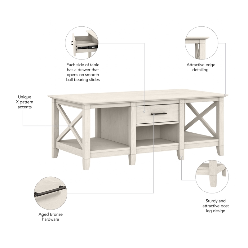 Bowery Hill Mid-Century Engineered Wood Coffee Table with Storage in White