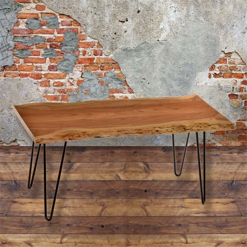 Bowery Hill Live Edge Coffee Table and Bench in Natural and Black