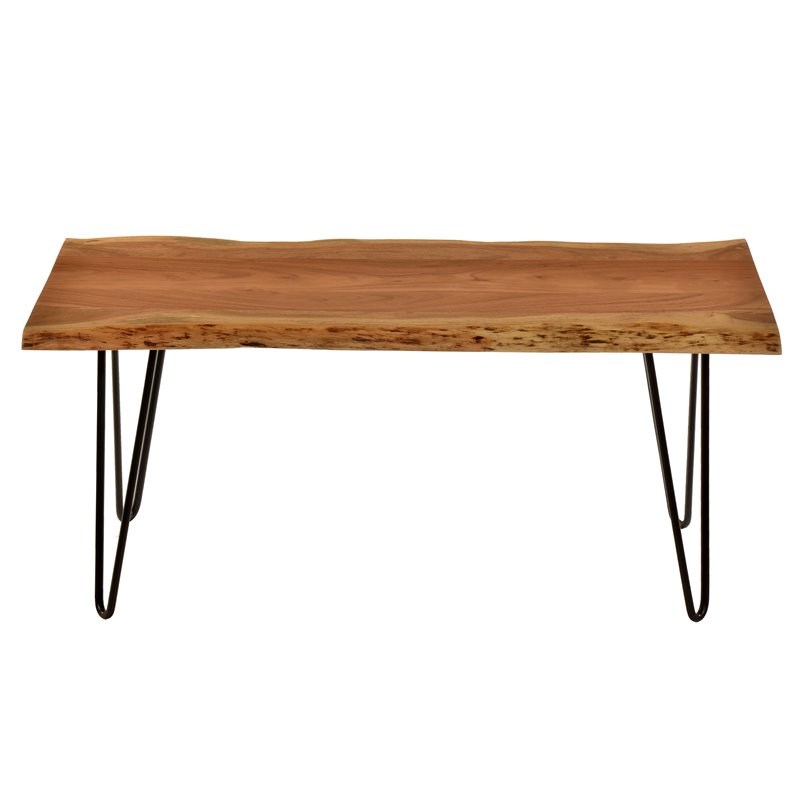 Bowery Hill Live Edge Coffee Table and Bench in Natural and Black