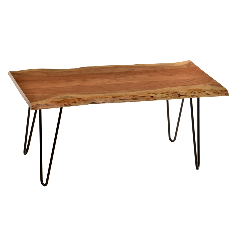 Bowery Hill Live Edge Coffee Table and Bench in Natural and Black