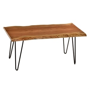Bowery Hill Live Edge Coffee Table and Bench in Natural and Black