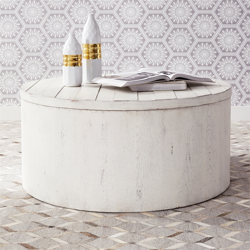 Bowery Hill Modern Drum Cocktail Table in White