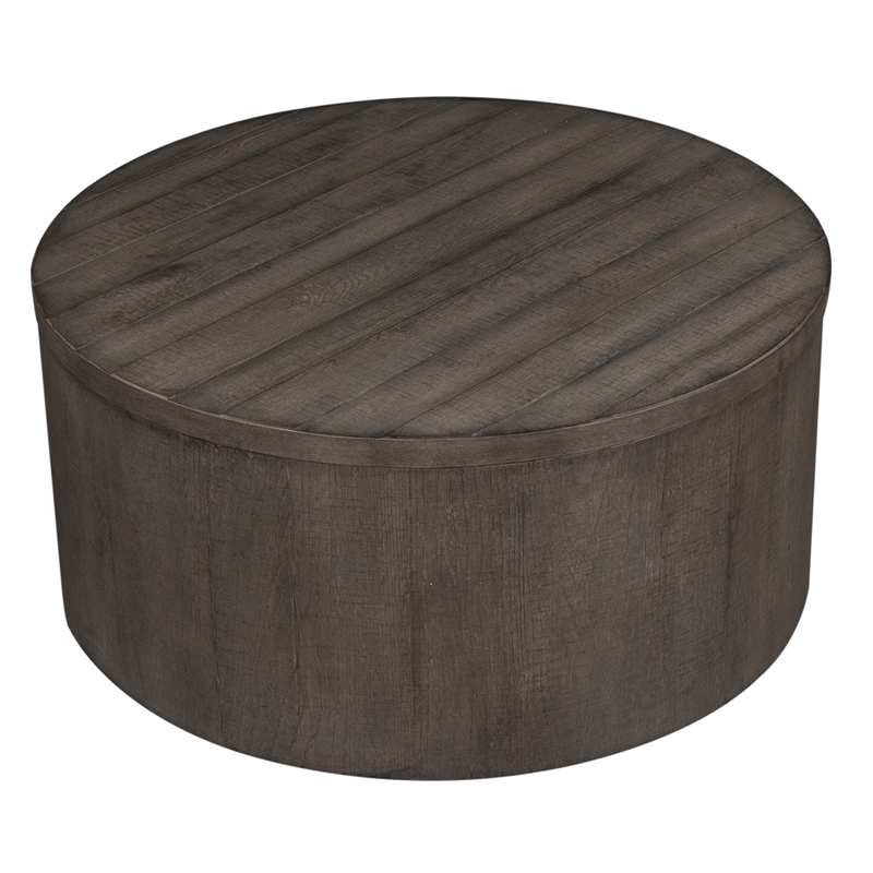Bowery Hill Modern Wood Drum Cocktail Table in Brown