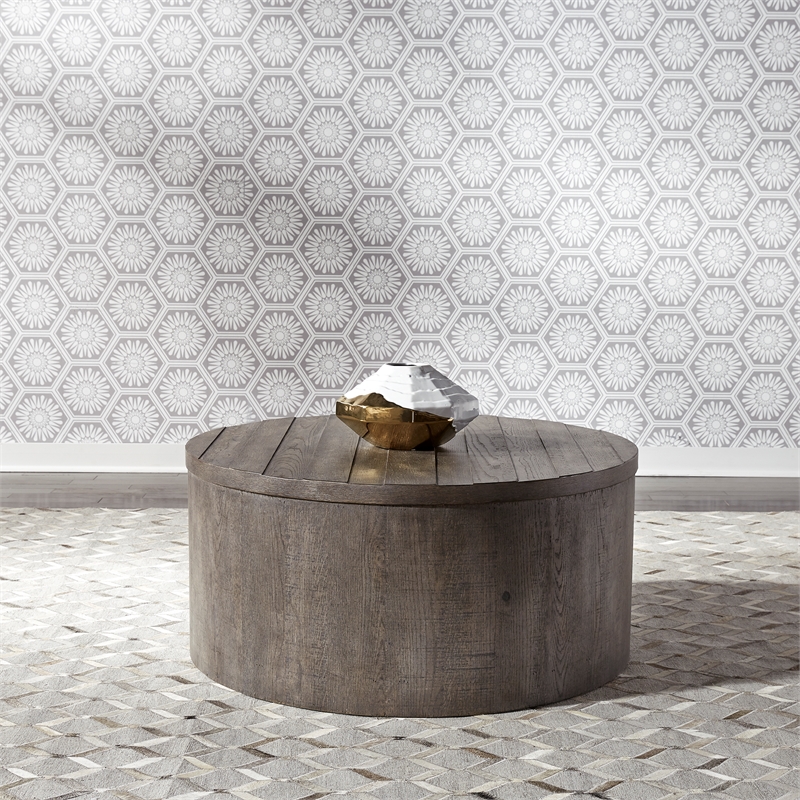 Bowery Hill Modern Wood Drum Cocktail Table in Brown