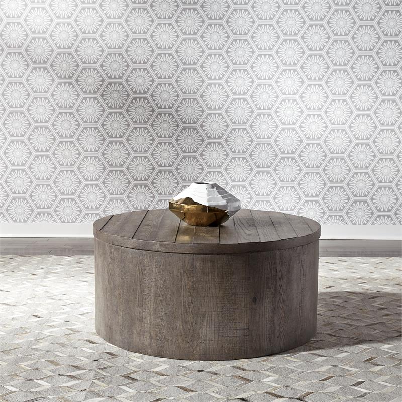 Bowery Hill Modern Wood Drum Cocktail Table in Brown