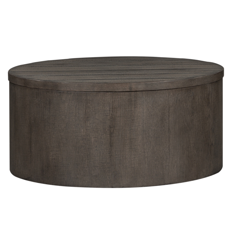 Bowery Hill Modern Wood Drum Cocktail Table in Brown