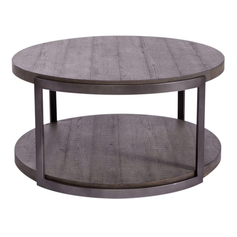 Bowery Hill Modern Wood Round Cocktail Table in Brown