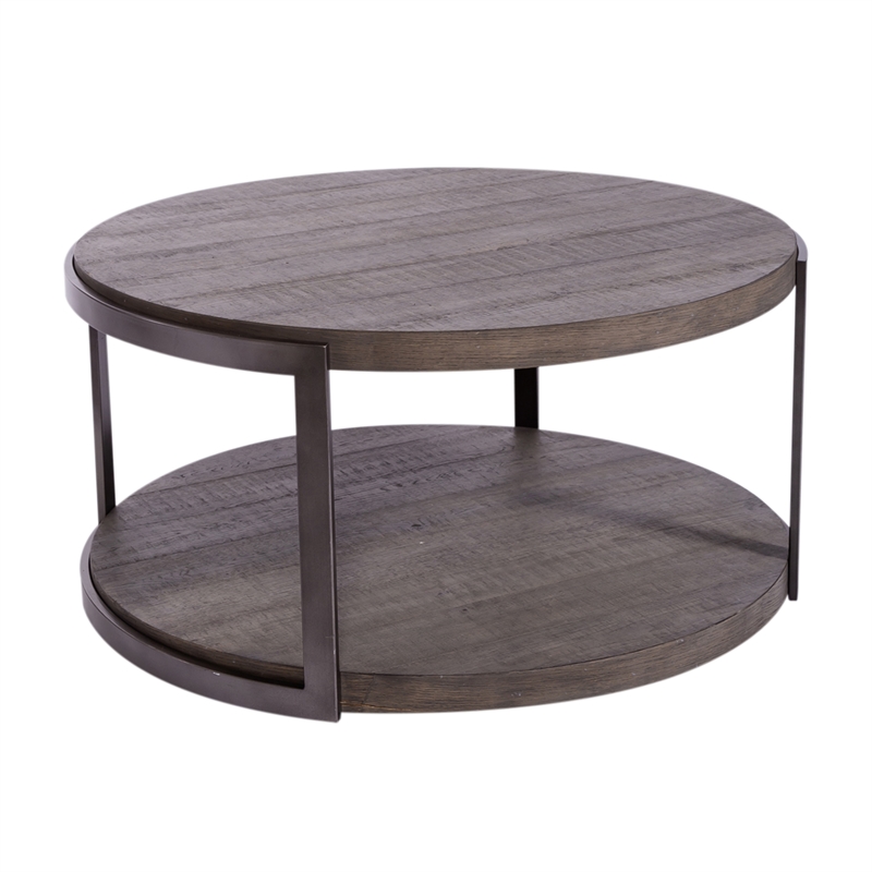 Bowery Hill Modern Wood Round Cocktail Table in Brown