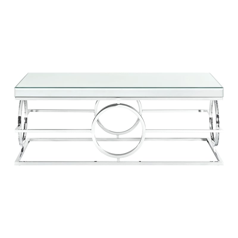 Bowery Hill Modern Rectangle Mirrored Stainless Steel Coffee Table in Clear