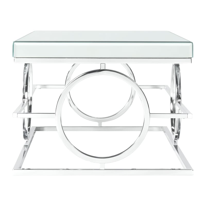 Bowery Hill Modern Rectangle Mirrored Stainless Steel Coffee Table in Clear