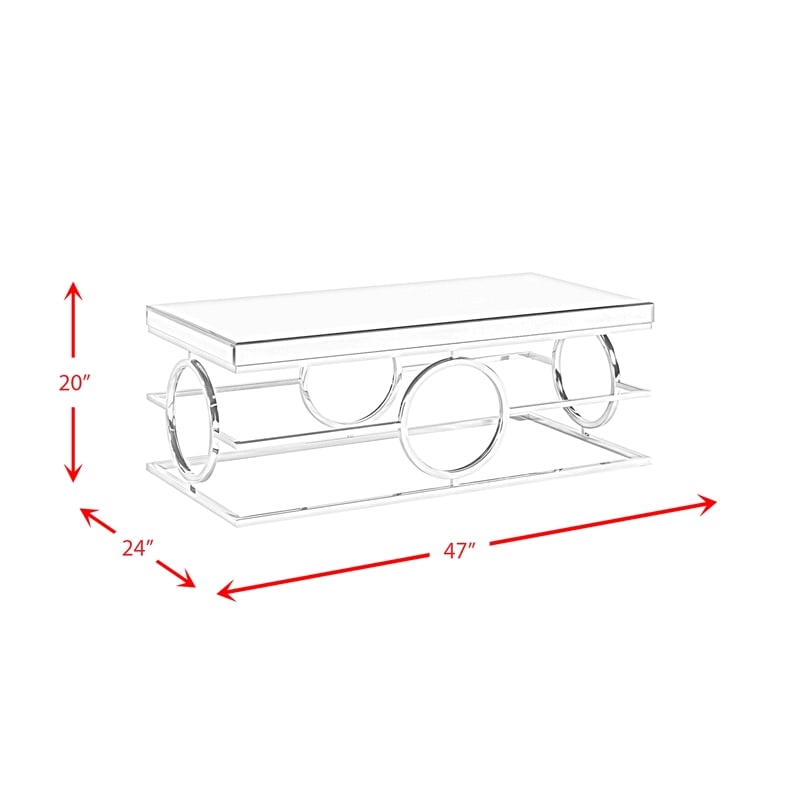 Bowery Hill Modern Rectangle Mirrored Stainless Steel Coffee Table in Clear