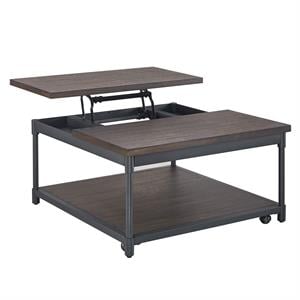 Bowery Hill Smokey Oak and Black Metal Lift-Top Square Cocktail Table